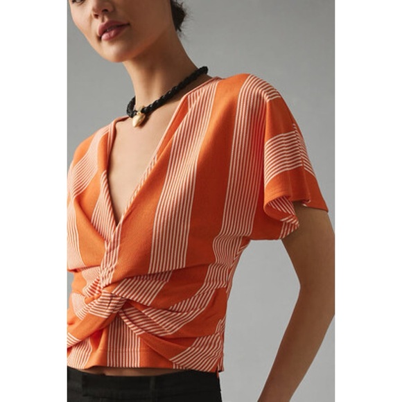 Anthropologie Bishop + Young Twist-Front Top In Orange - Picture 3 of 11